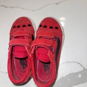 Vans Kids Red Sneakers with Black Heart Accents